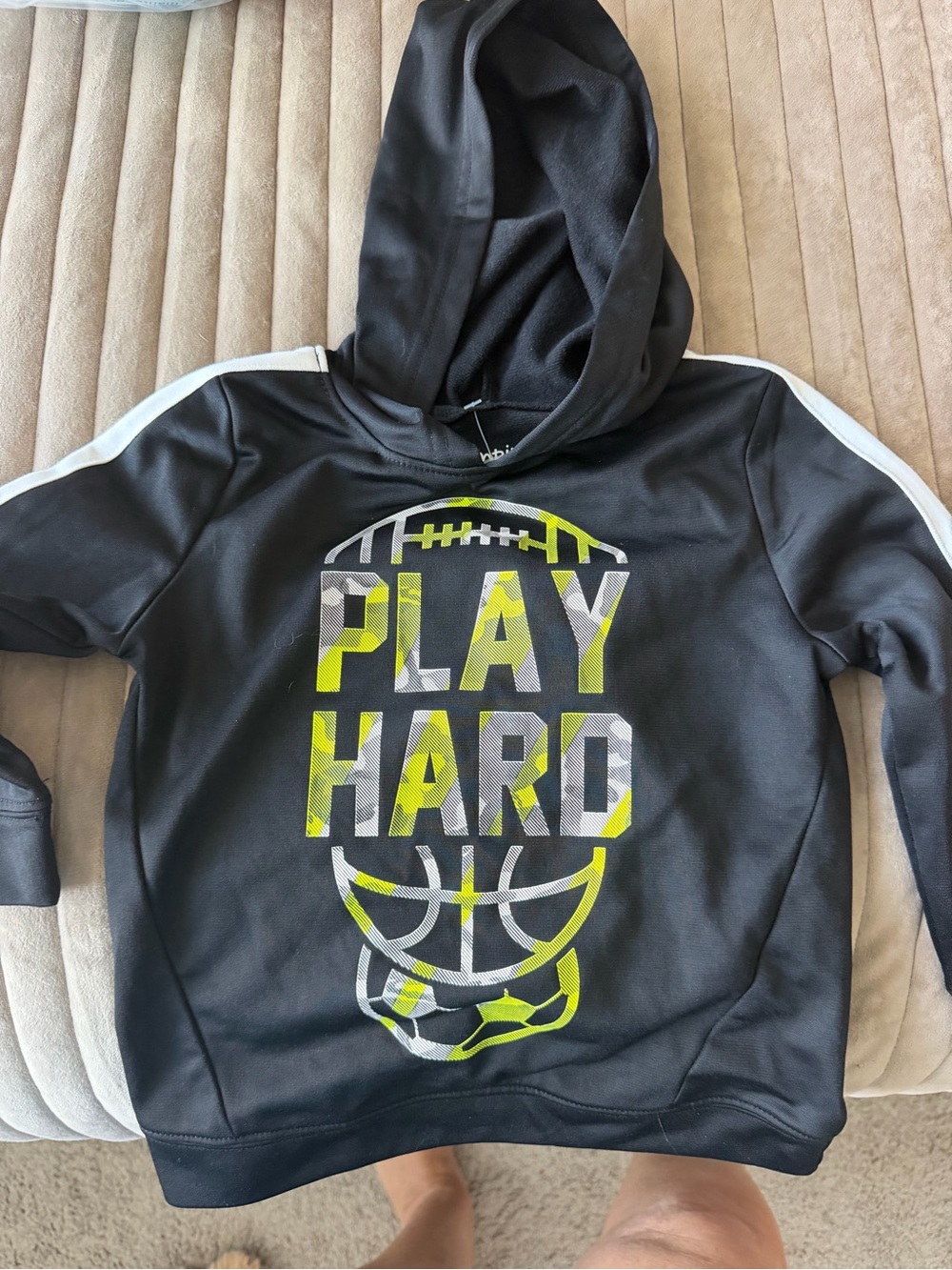 jumping beans Black Hoodie with Neon Yellow & Gray 'PLAY HARD' Graphic